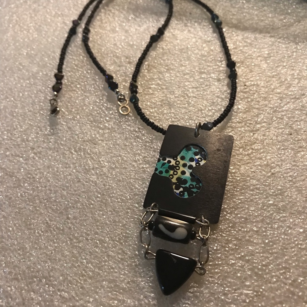 Black and Turquoise Pendant Necklace - Women's Jewelry